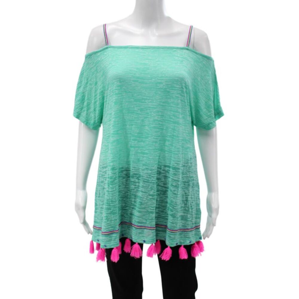 Pitusa Womens Green Cotton Polyester Short Sleeve Tunic Beach Size M
